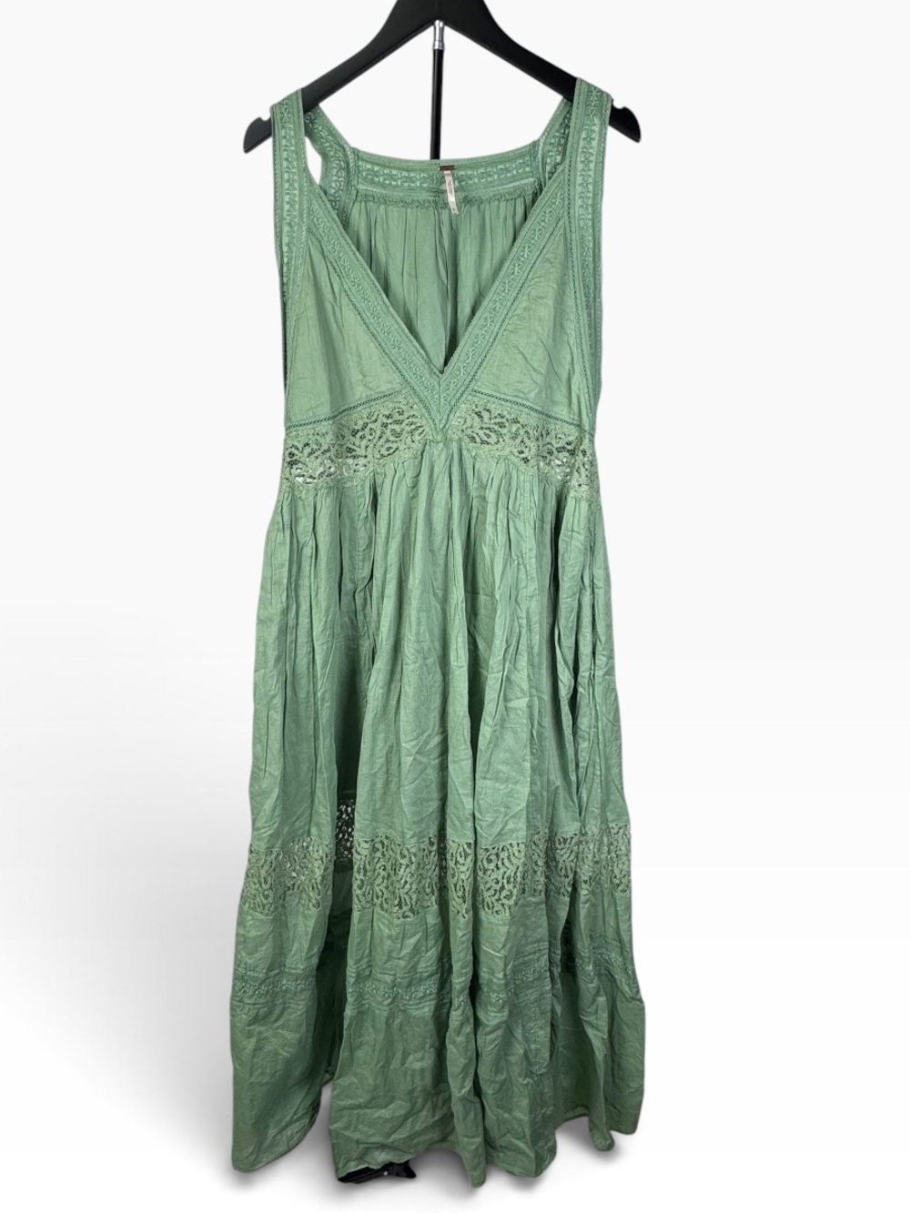 Free People Sage Green Lace Inset Boho Maxi Dress Small